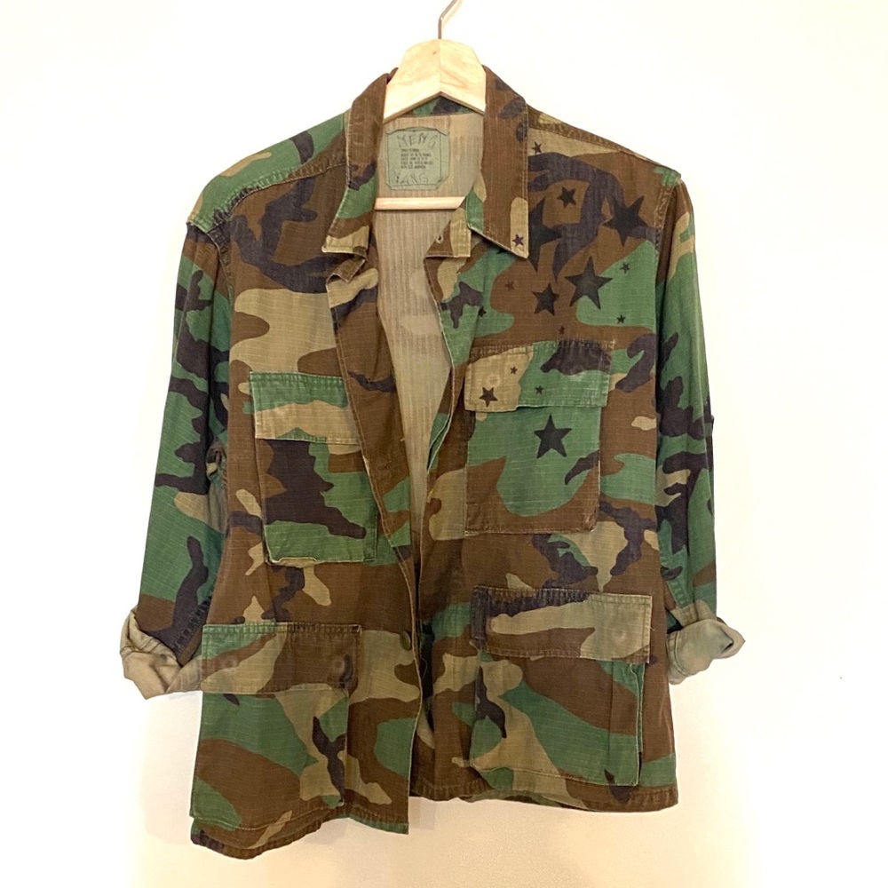 Vintage camo military jacket with painted stars
